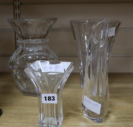 Four Baccarat crystal vases tallest 22cm